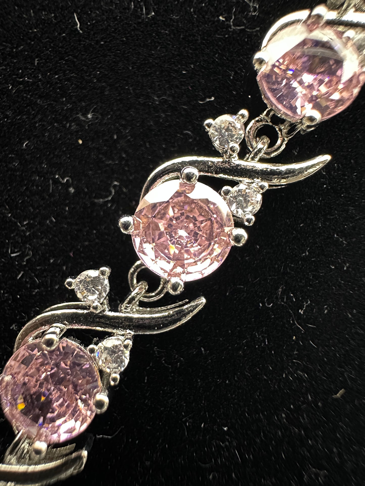 Romantic Pink Round Brilliant Cubic Zirconia Wave Link Bracelet | Premium 18K Gold Plated Brass, Adjustable Length (16.5cm - 17.5cm)