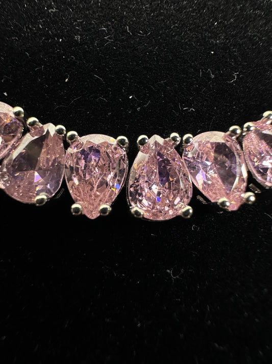 Romantic Pink Teardrop Cubic Zirconia Link Bracelet | Premium 18K Gold Plated Brass, Adjustable (16.5cm - 17.5cm)