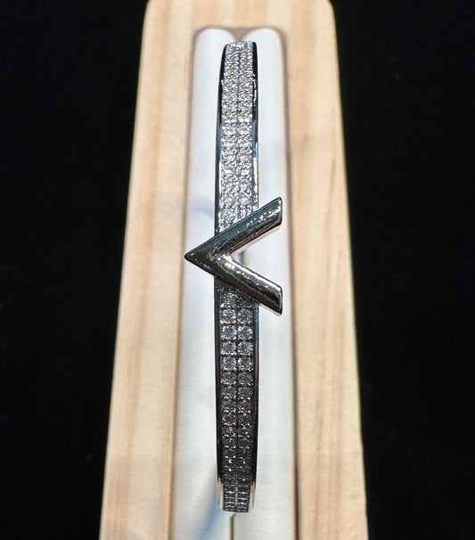 Virtue V-Bangle | Silver Tone Double Row Stone Bangle