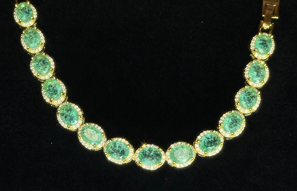 Ancient Glaze Halo Bracelet | Teal CZ & Gold-Plated Copper