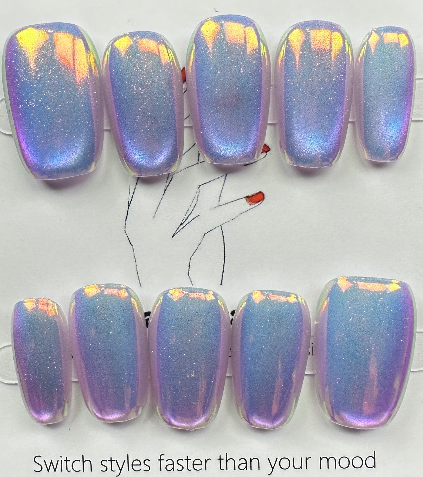 handmade press on nails Australia | Aurora Chrome Shimmer Edition | medium square