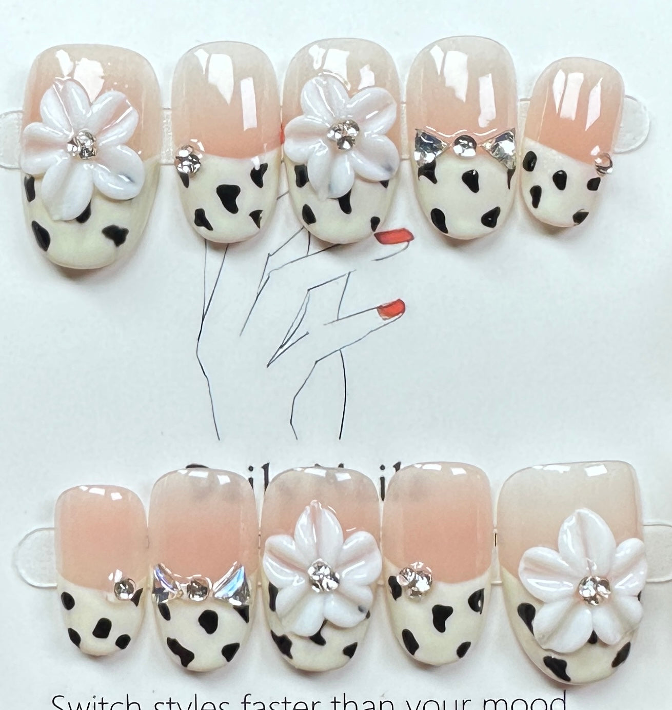 Cow Print & Floral Press on Nails Australia | Short Oval |Daily Nails | Handmade Press on Nails
