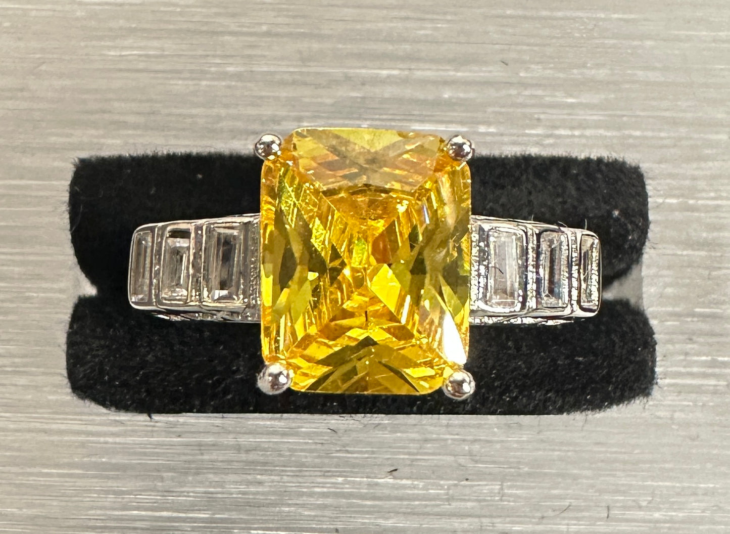 Alex Architectural Adjustable Ring | Rectangular Cut with Linear Accents