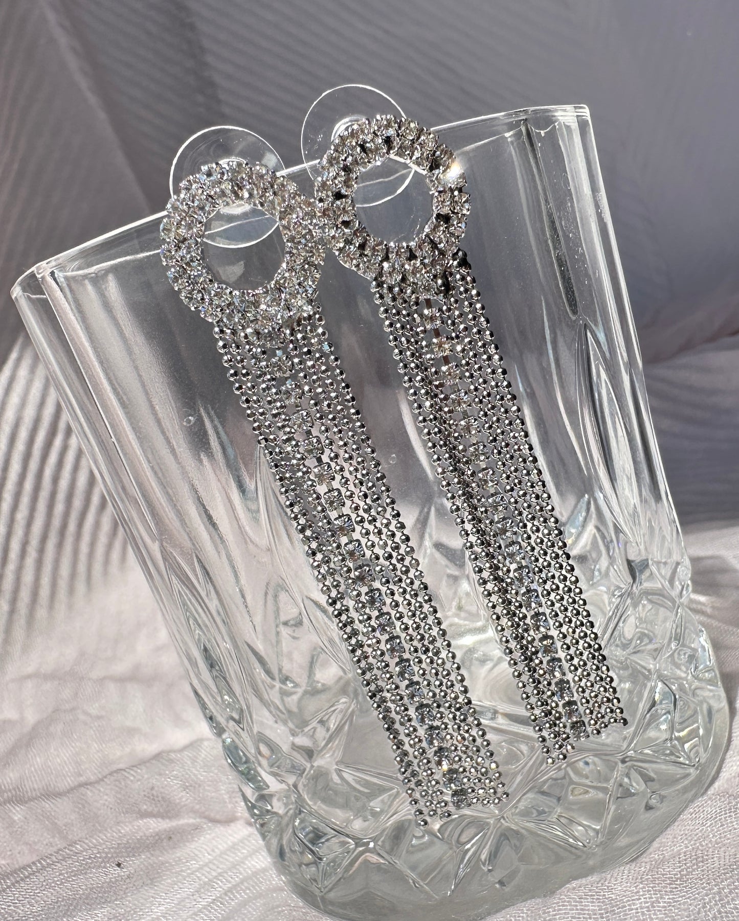 Linear Halo Drop Earrings