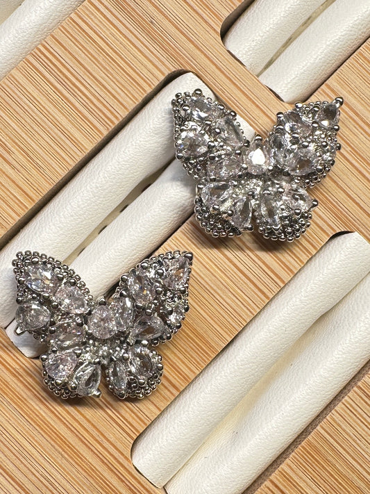 Pearlescent Aura Wing Stud Earrings | White CZ & Gold-Plated Copper