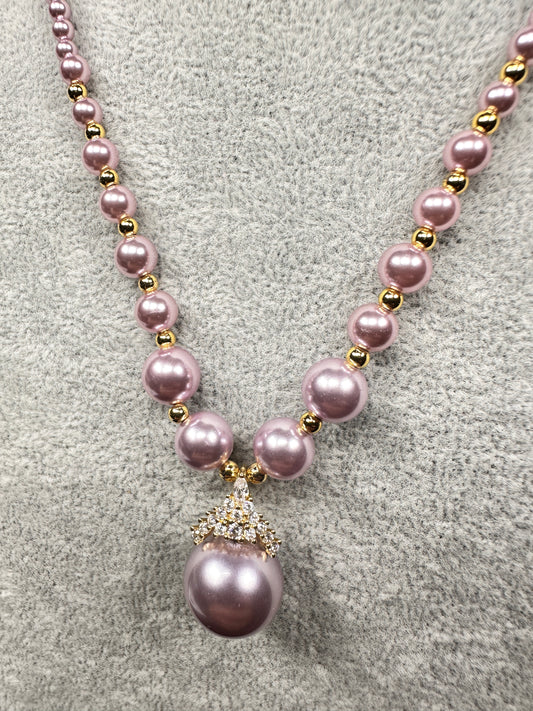 Violet Vertex · Lavender Pearl & Stone Pendant Necklace