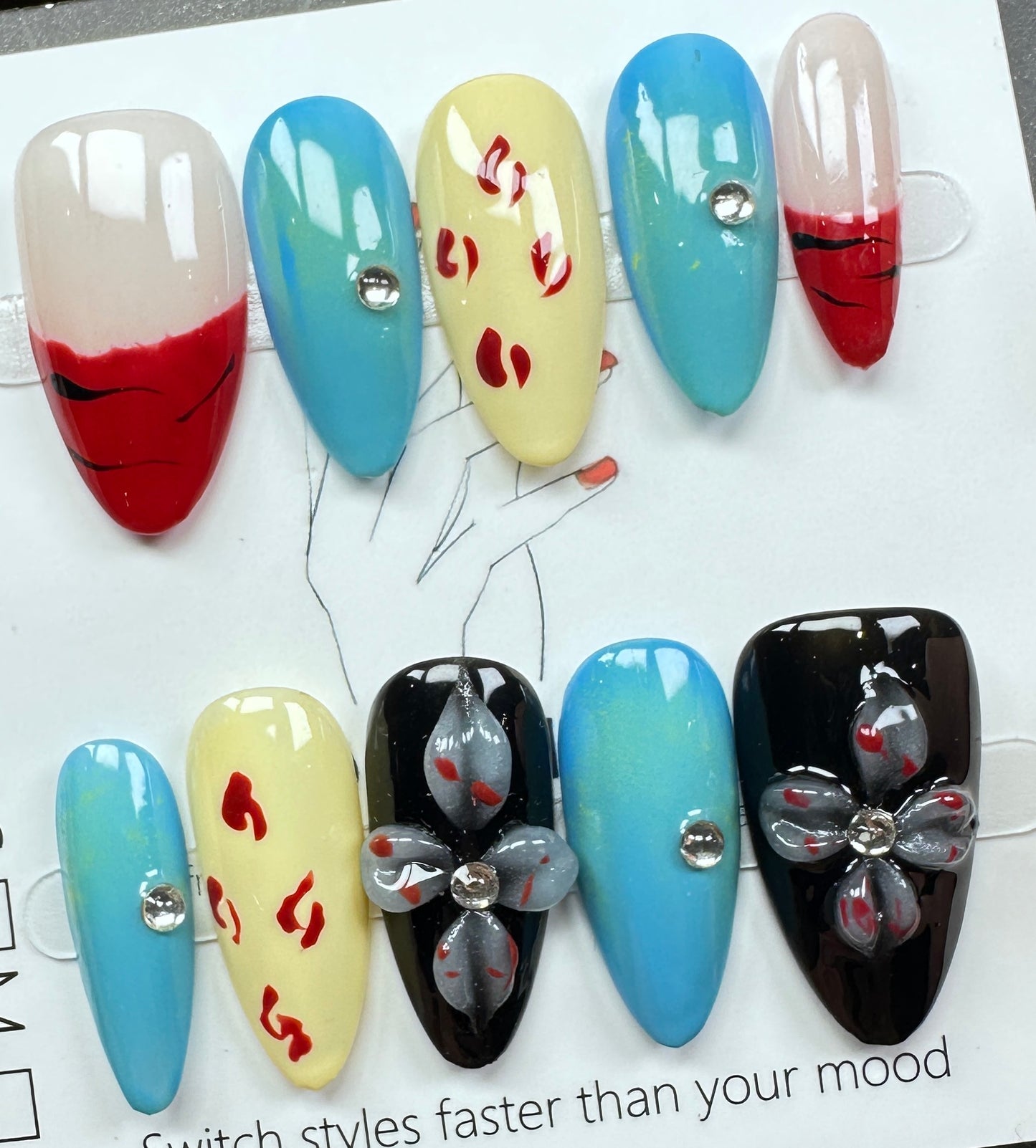 Artistic Vibrant Floral Press on Nails Australia | Medium Almond |Daily Nails | Handmade Press on Nails
