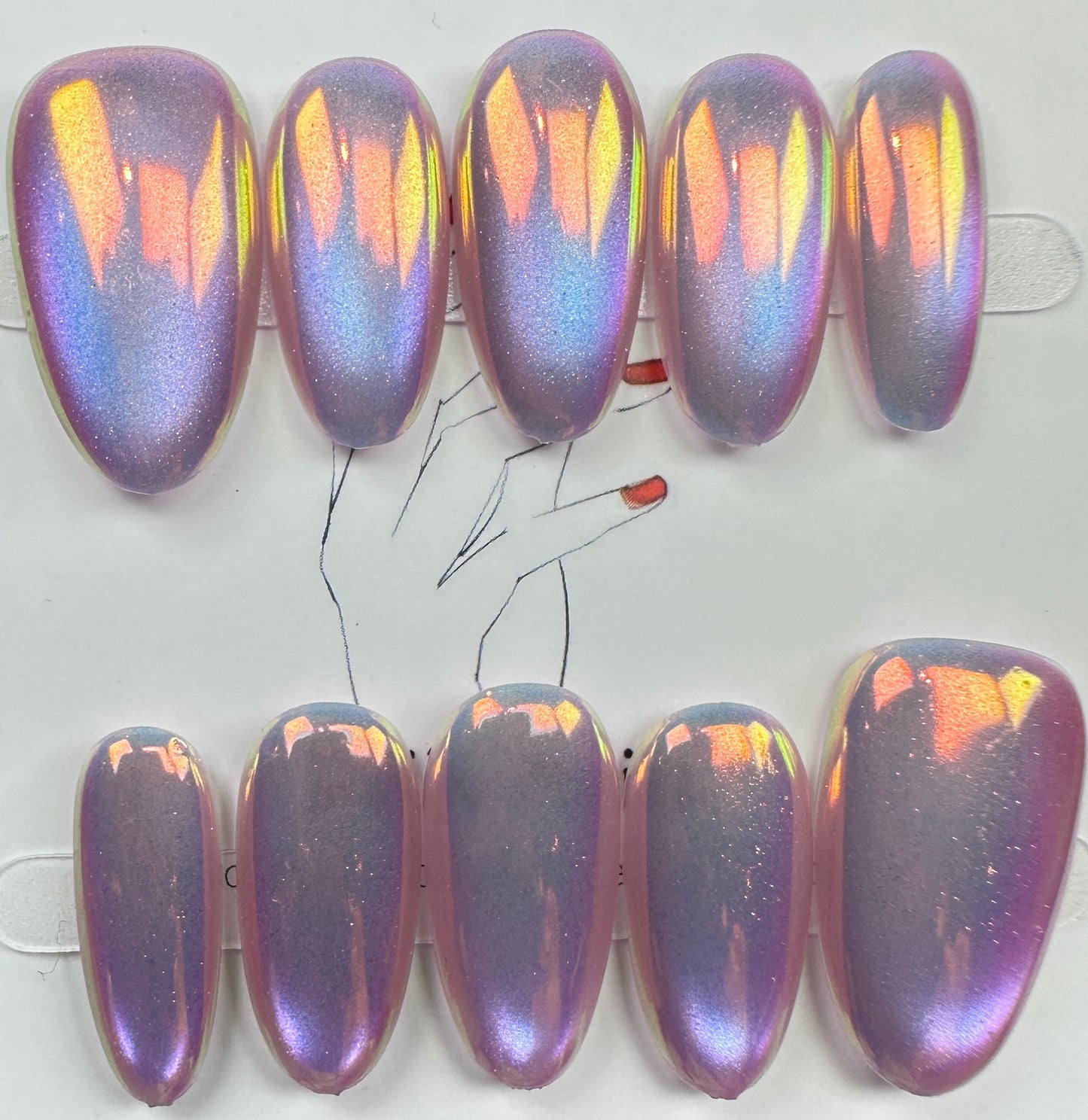 handmade press on nails Australia | Aurora Chrome Shimmer Edition | medium oval