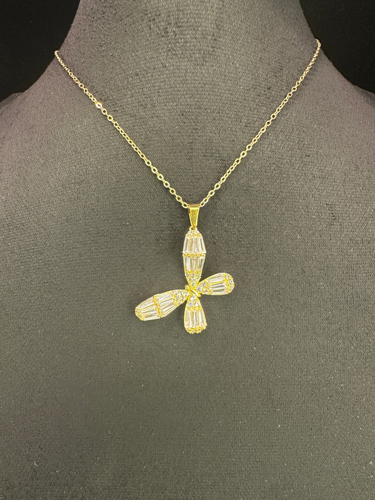 Ethereal Monarch Butterfly Necklace | White CZ & Gold-Plated Copper