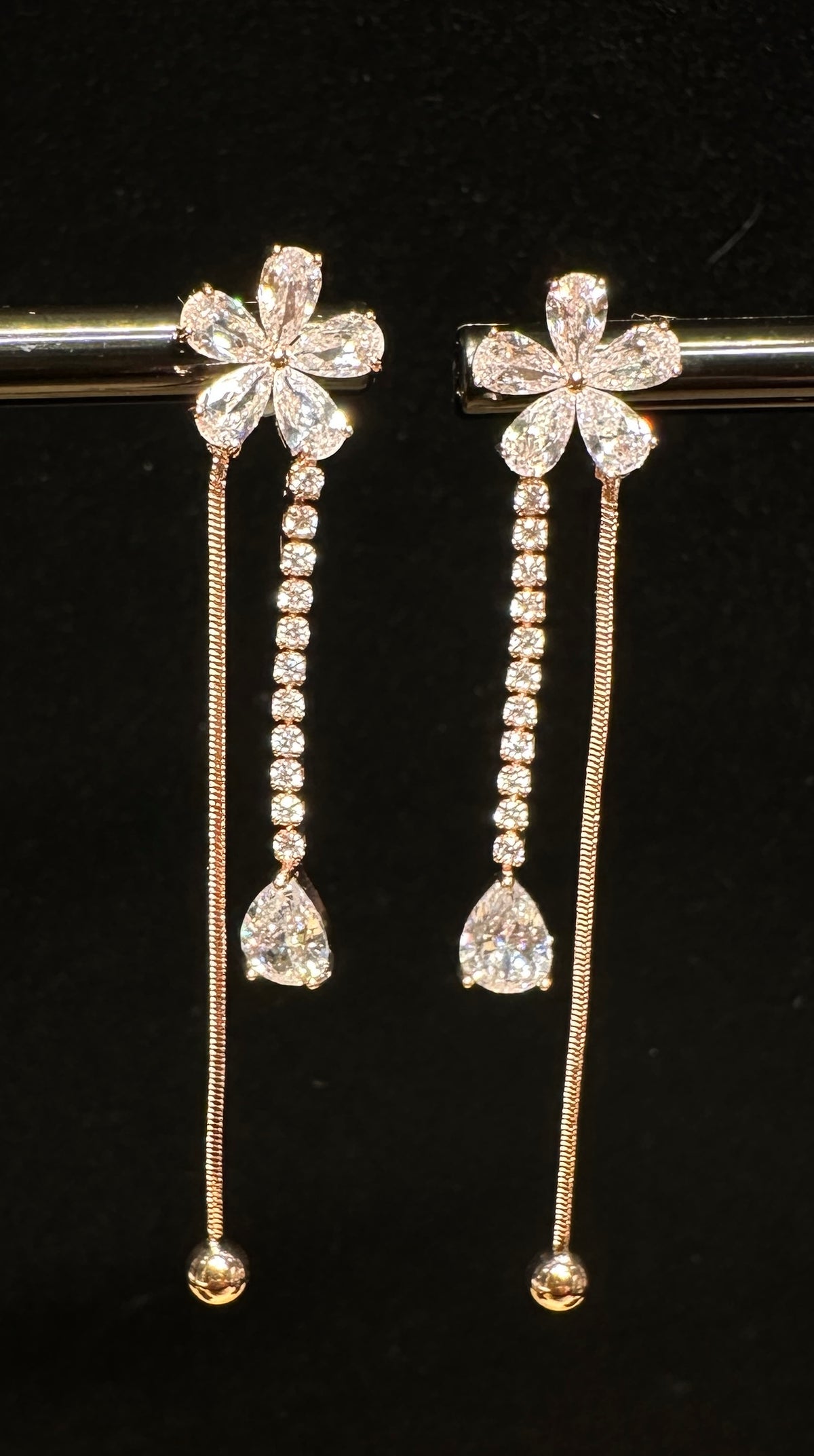 Aurora's Bloom Drop Earrings | Floral CZ & Gold-Plated Copper
