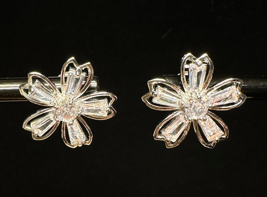 Lumina Petal Stud Earrings | Five-Petal Flower Design in Silver Tone