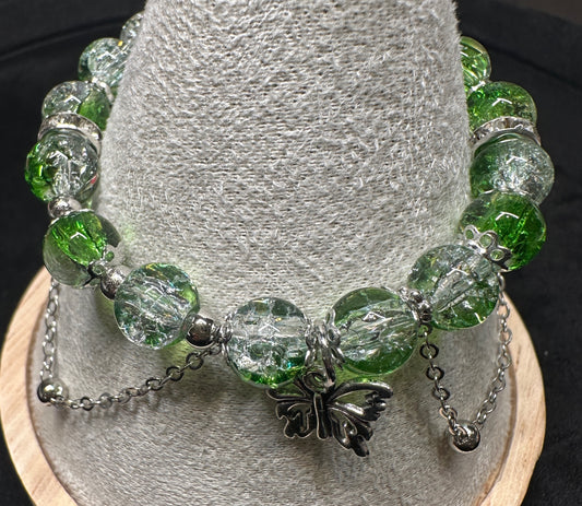 Forest Wing Whisper Bracelet | Butterfly & Green Glass Beads