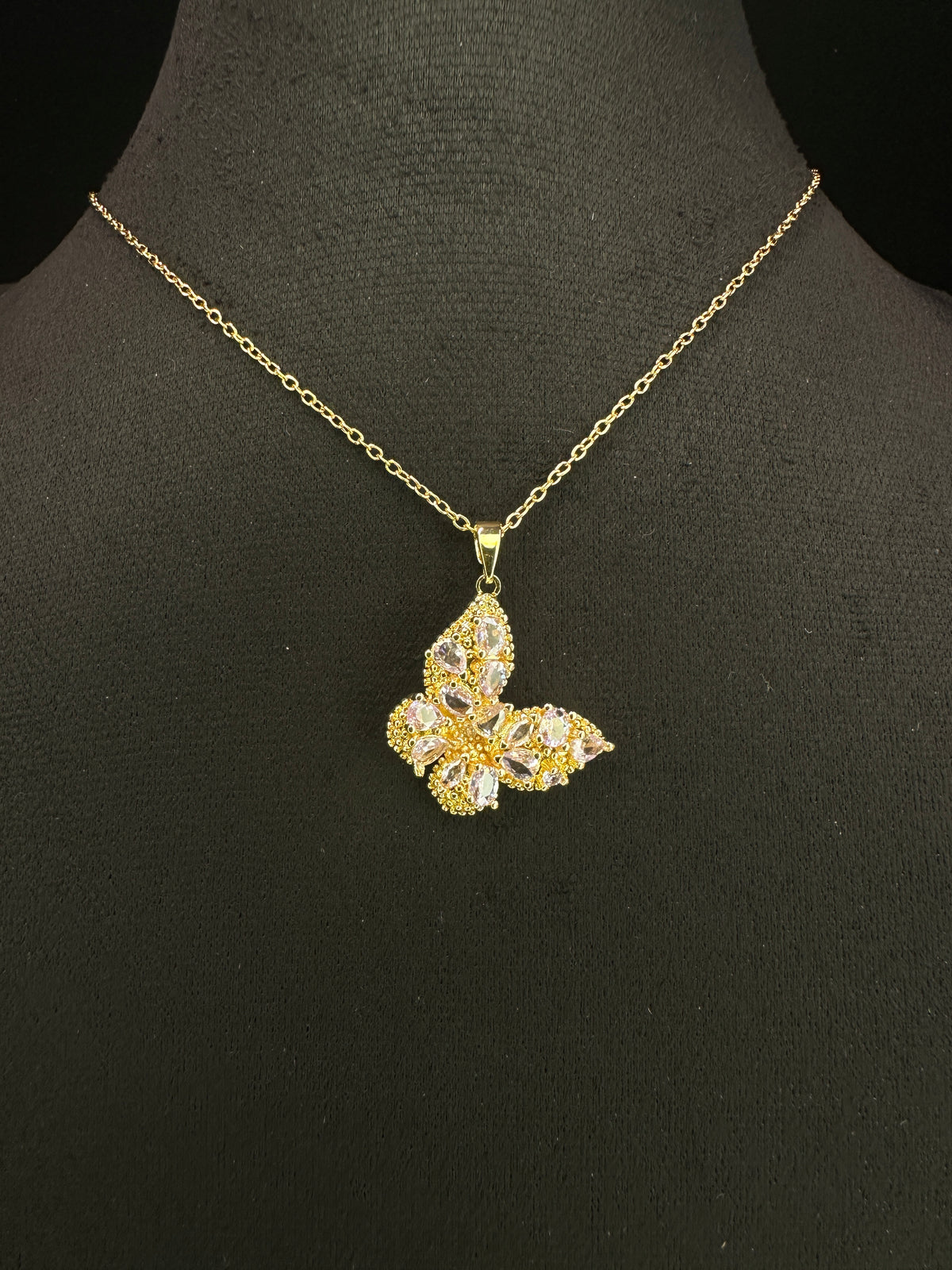 Gilded Blush Aura Butterfly Necklace | Pink CZ & Gold-Plated Copper