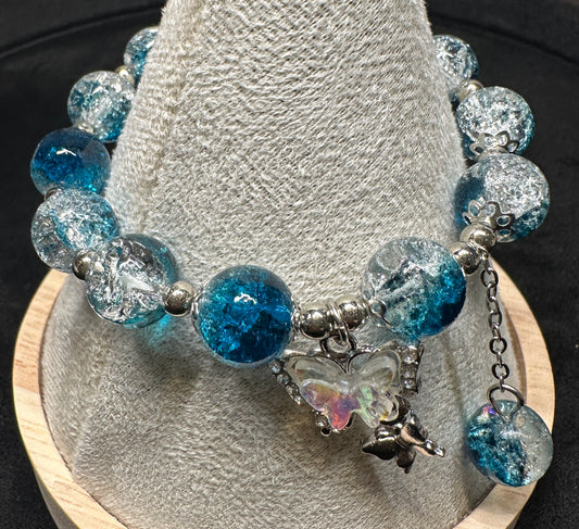 Glacial Serenity Bracelet | Butterfly & Blue Glass Beads