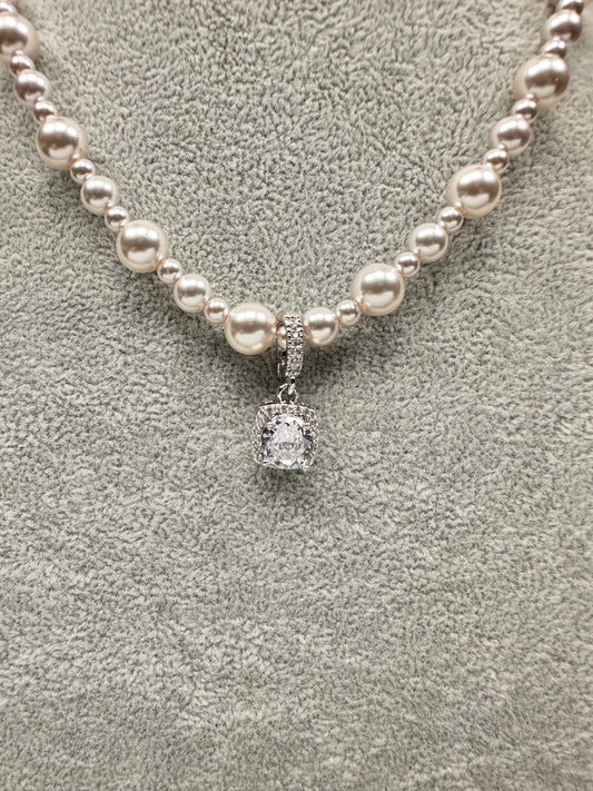 Pearl White Pendant Necklace | CZ & Gold-Plated Copper
