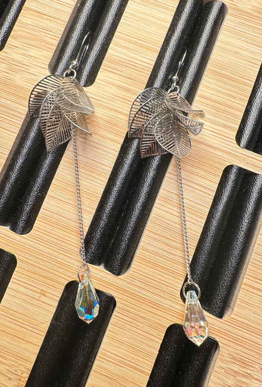 Luna's Sigh Ear Hooks | Silver Leaf Design with Teardrop Drop