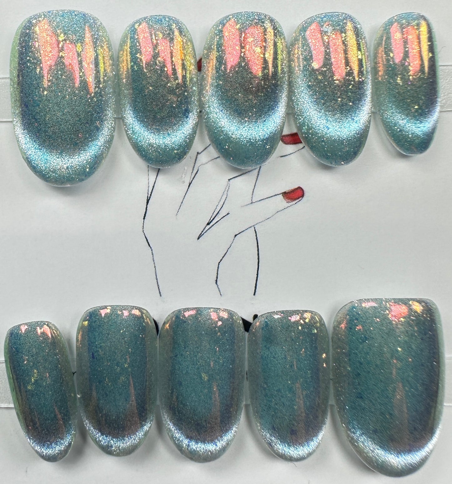 handmade press on nails Australia | Aurora Chrome Shimmer Edition | short oval