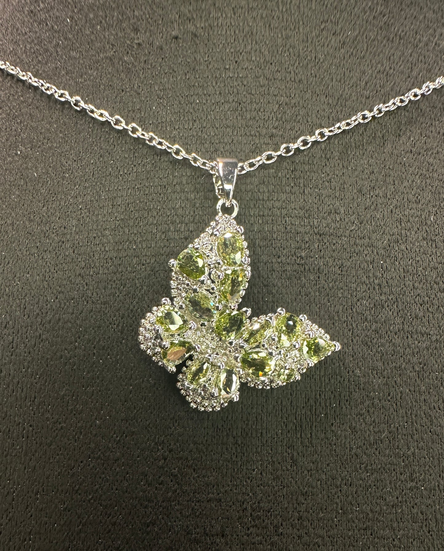 Verdant Wing Pendant | Olive Green Stone Butterfly Necklace