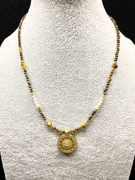 The Compass Guide Necklace (Tiger's Eye & Pearl)