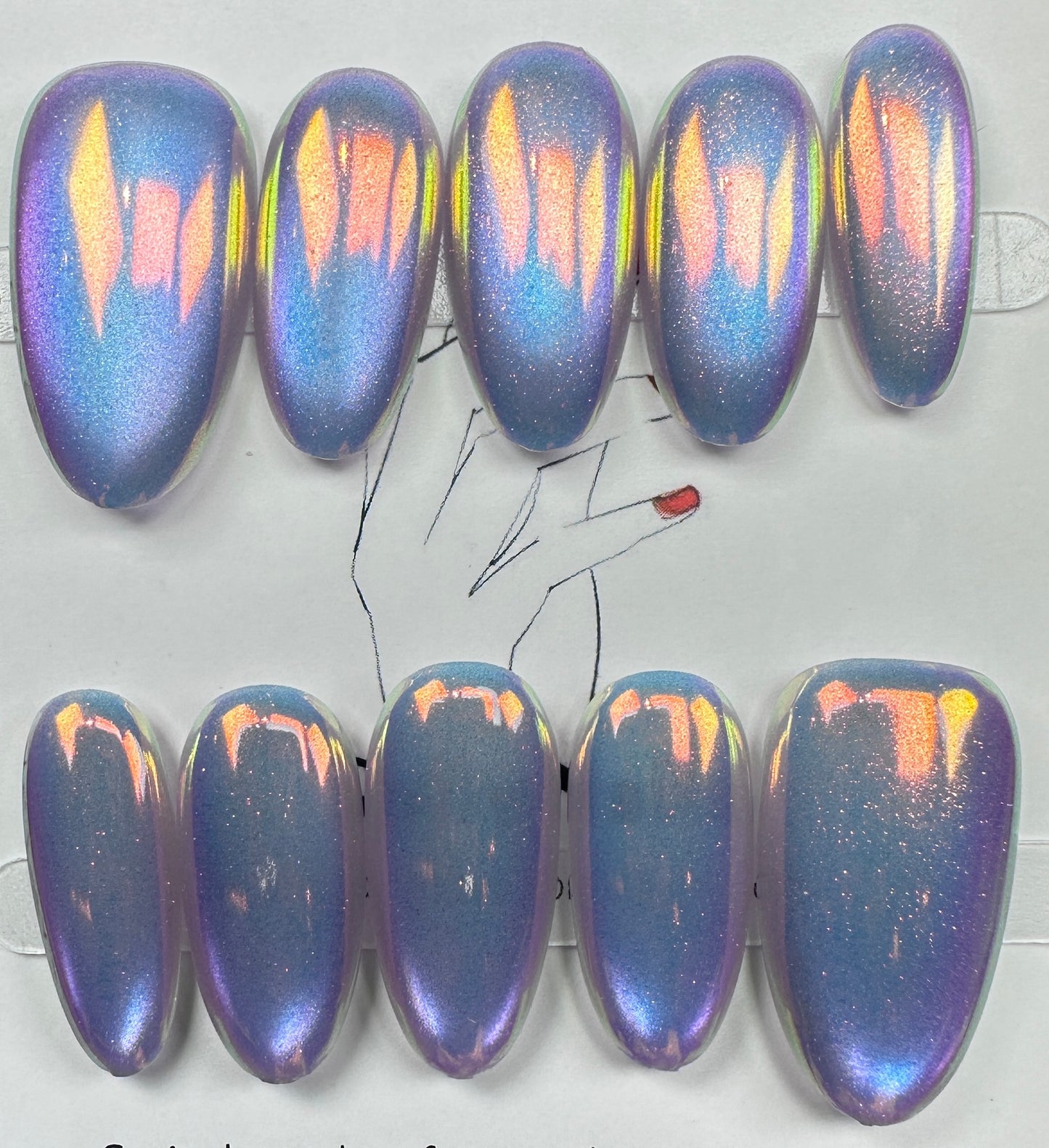 handmade press on nails Australia | Aurora Chrome Shimmer Edition | Medium Almond