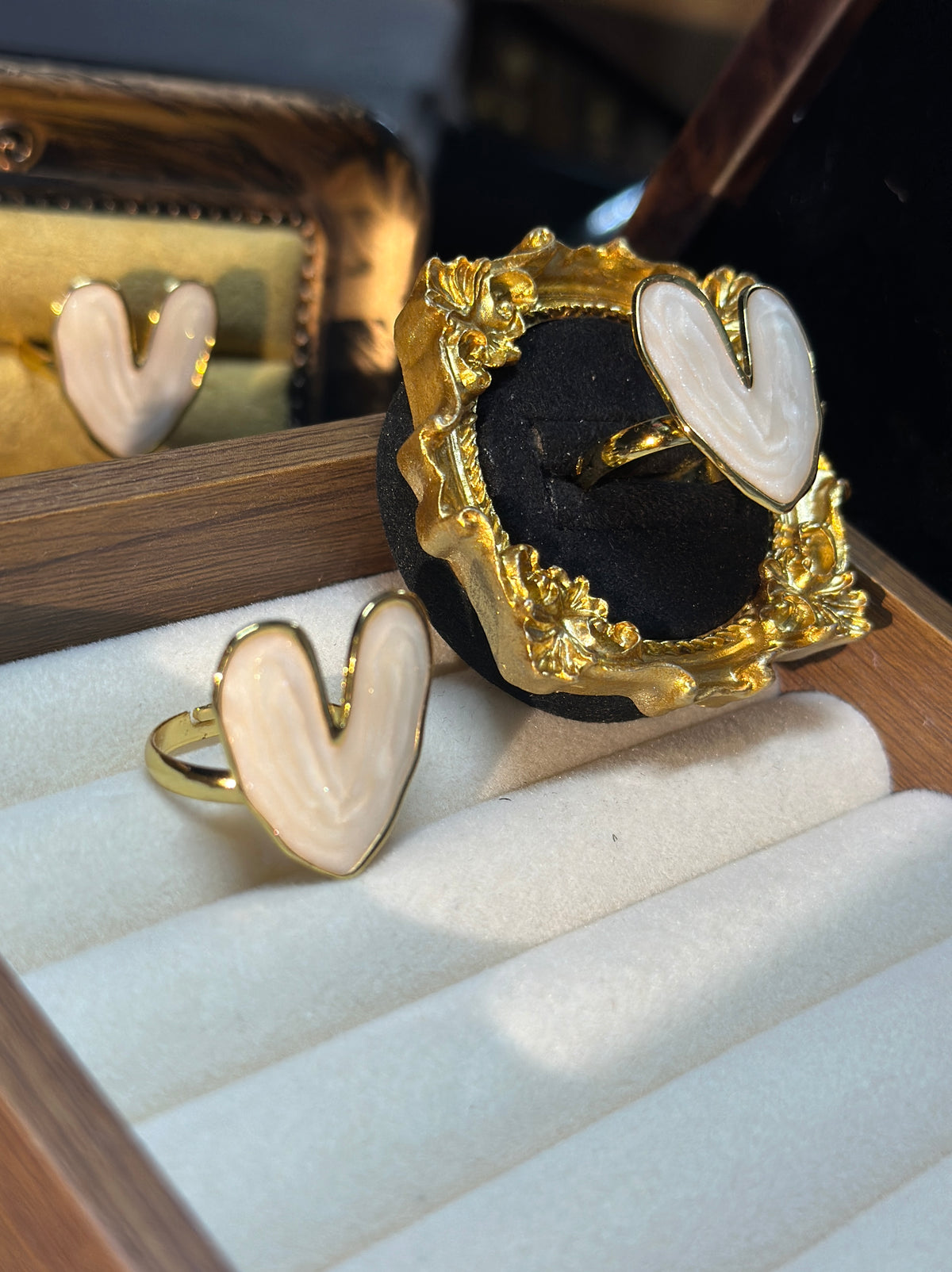 Ivory Enamel Heart Adjustable Ring