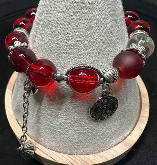 Vermillion Balance Adjustable Bracelet | Lotus & Bagua Charm