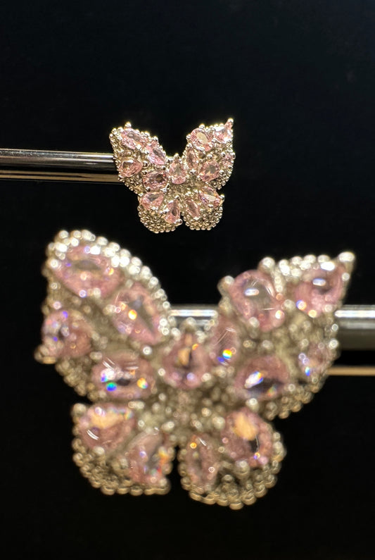 Blush Aura Wing Stud Earrings | Pink CZ & Gold-Plated Copper