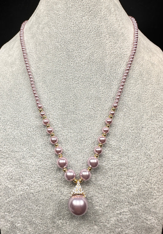 Violet Vertex · Lavender Pearl & Stone Pendant Necklace