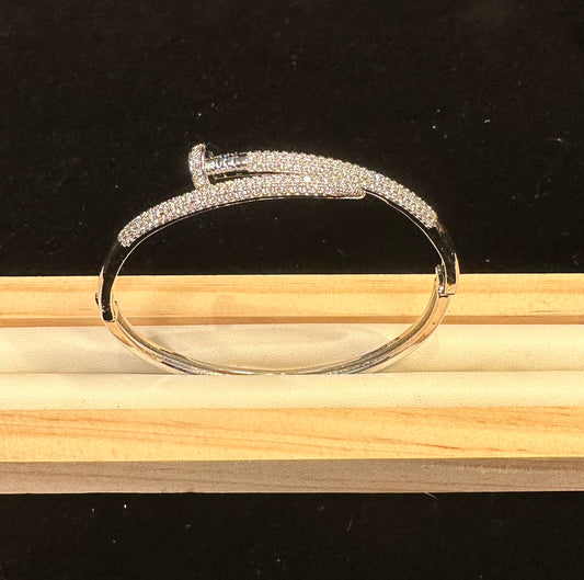 Helix Stone Bangle | Industrial Nail Design with White Stones