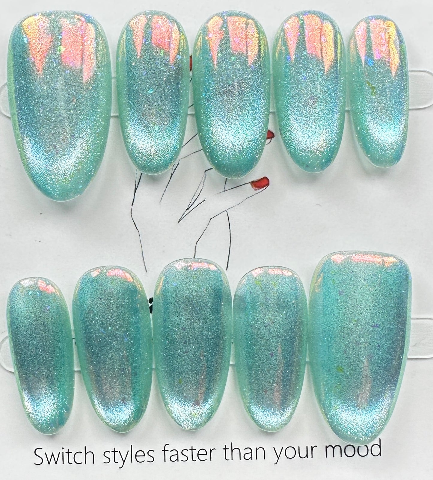 handmade press on nails Australia | Aurora Chrome Shimmer Edition | medium round