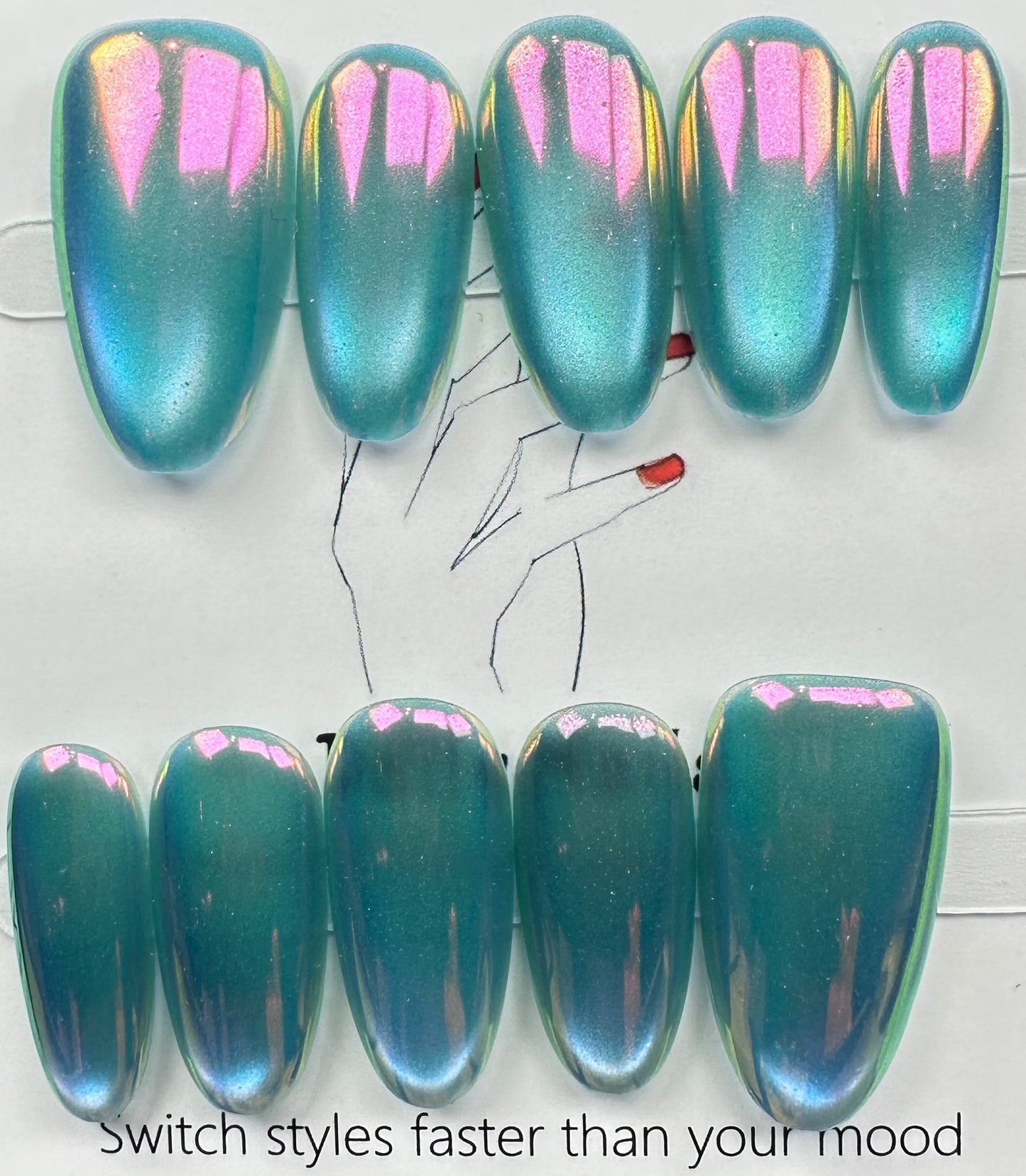 handmade press on nails Australia | Aurora Chrome Shimmer Edition | medium oval