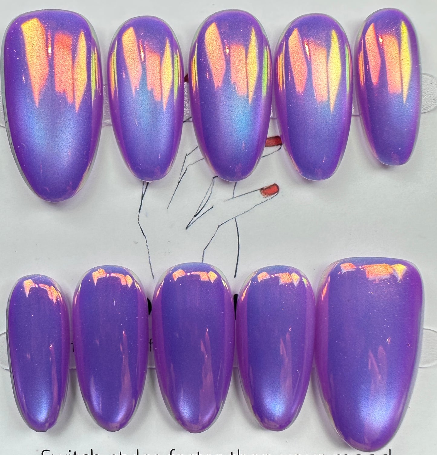 handmade press on nails Australia | Aurora Chrome Shimmer Edition | medium oval