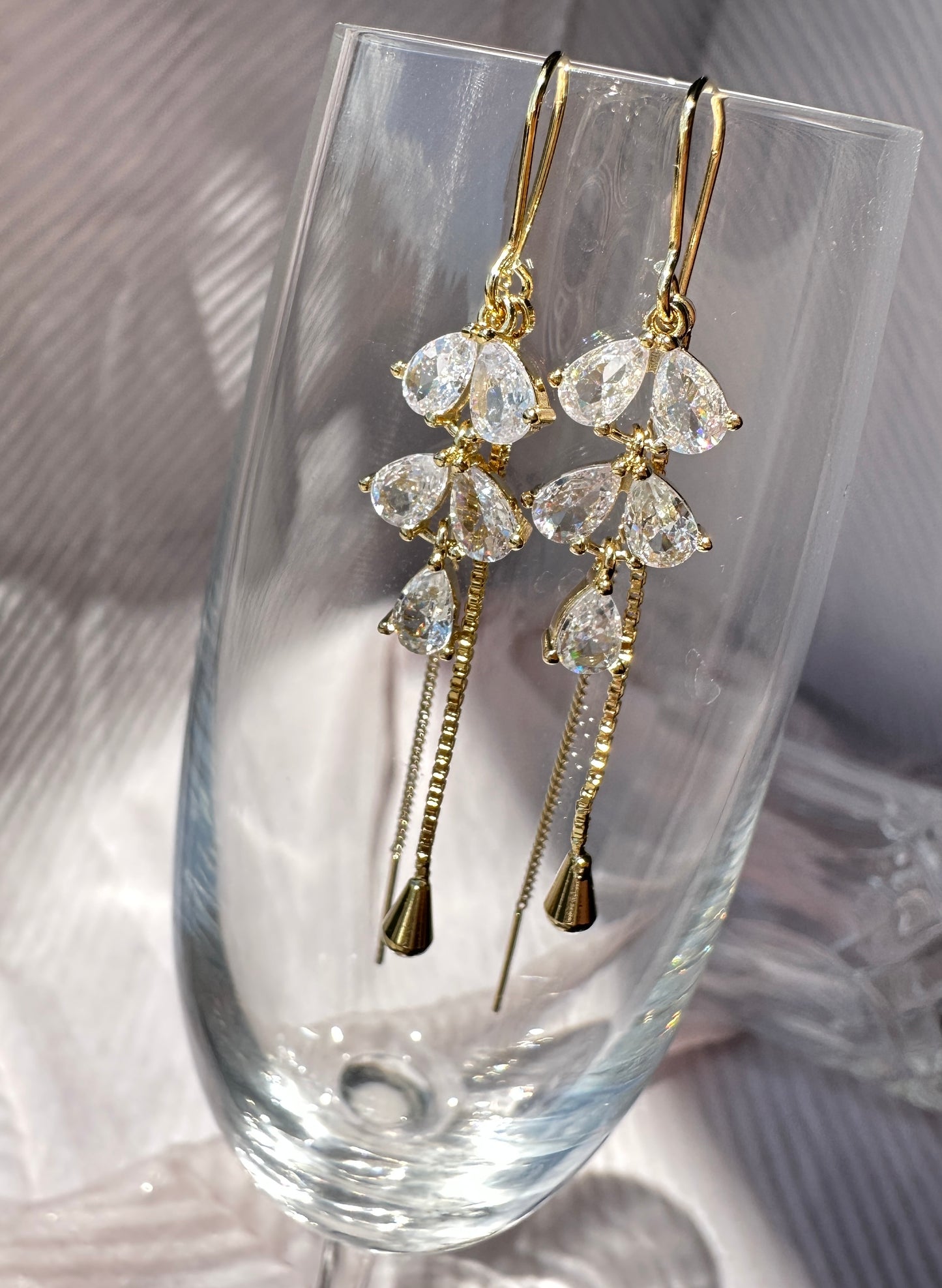 Golden Cascade Ear Threads | Dangling Teardrop Earrings