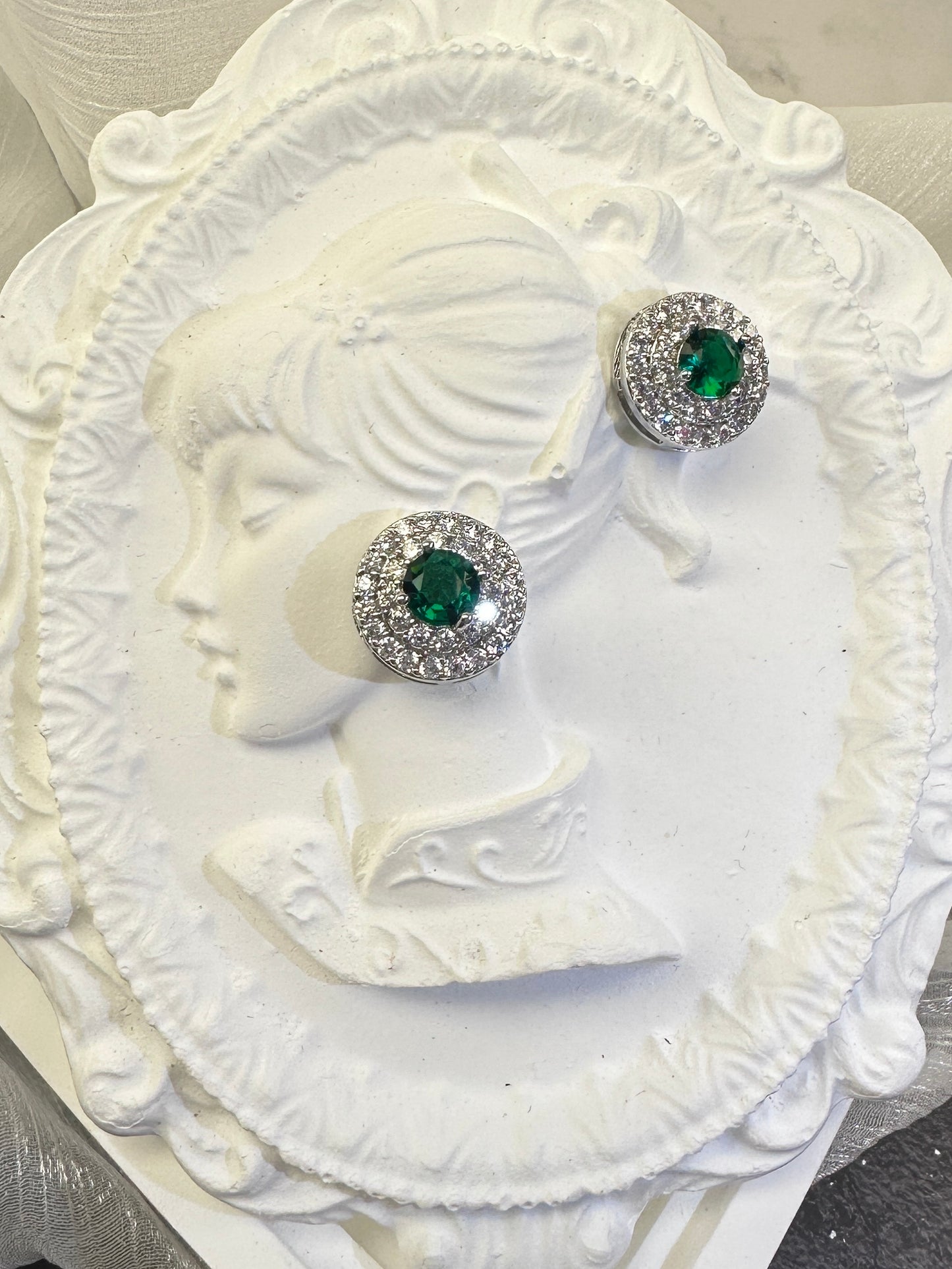 Imperial Forest Green Double Halo Target Stud Earrings