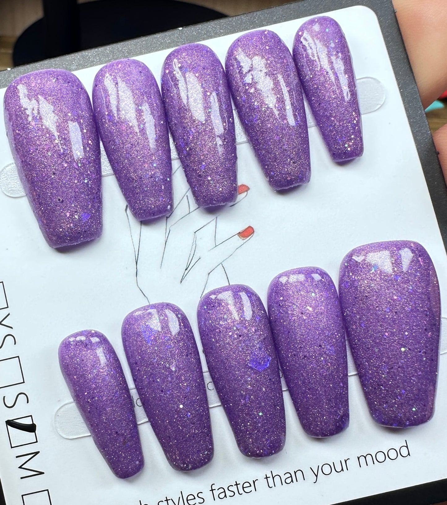Lavender Sparkle | Handmade Press on Nails Australia| Luxury Handmade Medium Coffin Press-On Nails |Daily Nails | Handmade Press on Nails
