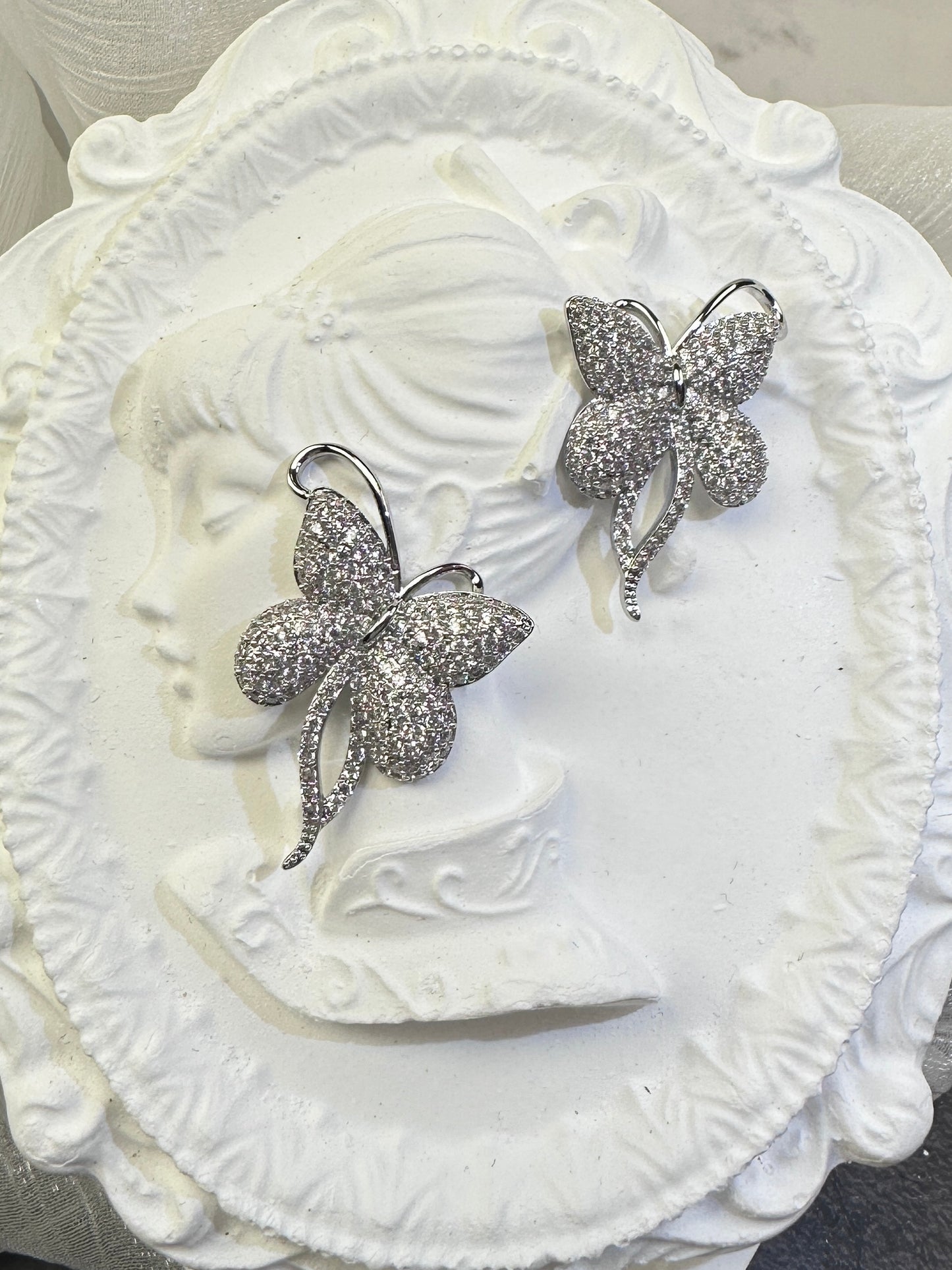 Ethereal Fluttering Butterfly Micro-Pave Statement Stud Earrings