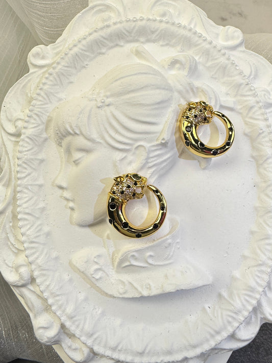 Wild Elegance Panther Head Pave Hoop Earrings