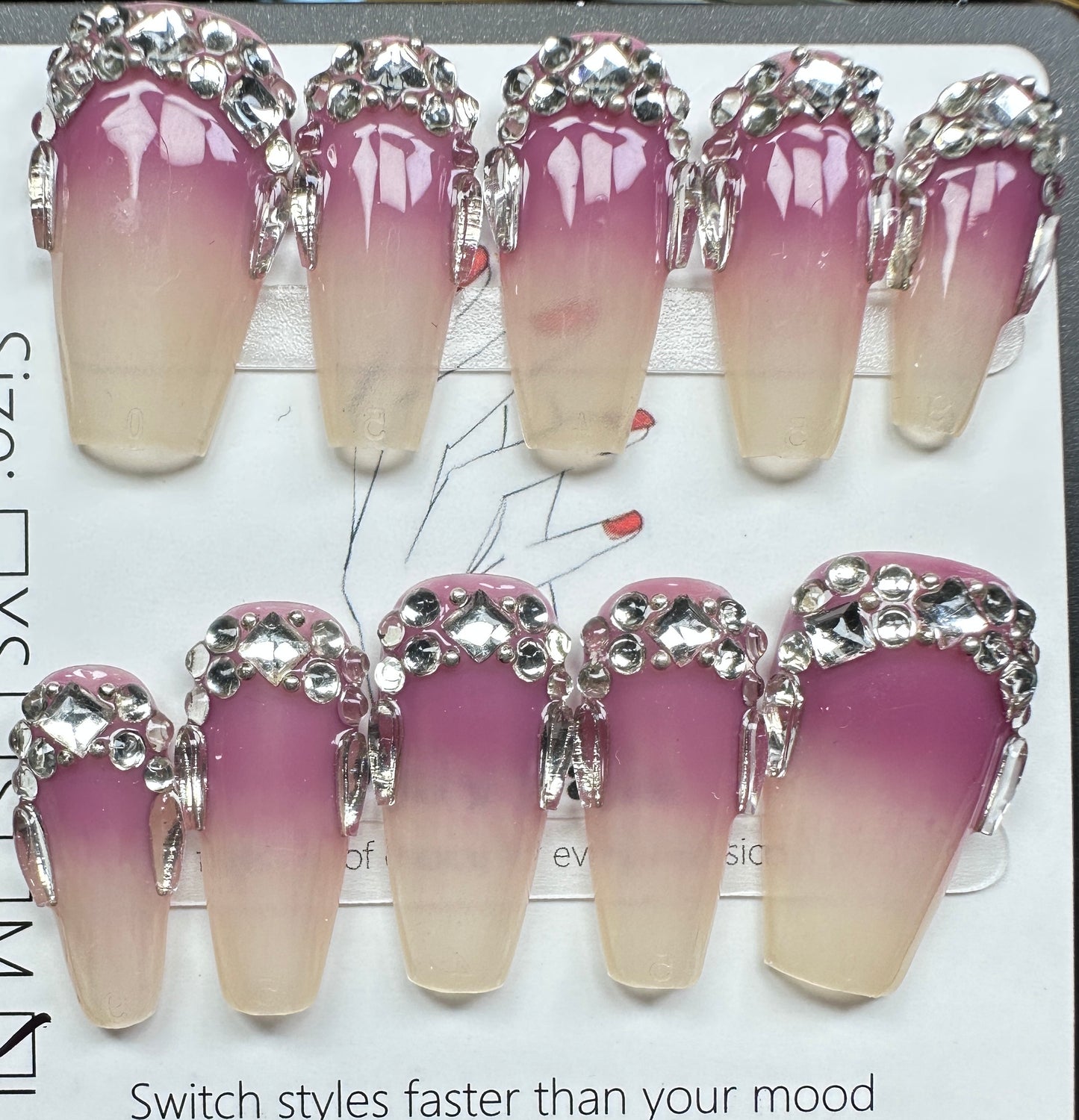 Berry Purple Ombre & Crystal Tiara Press on Nails Australia | Medium Coffin|Daily Nails | Handmade Press on Nails |