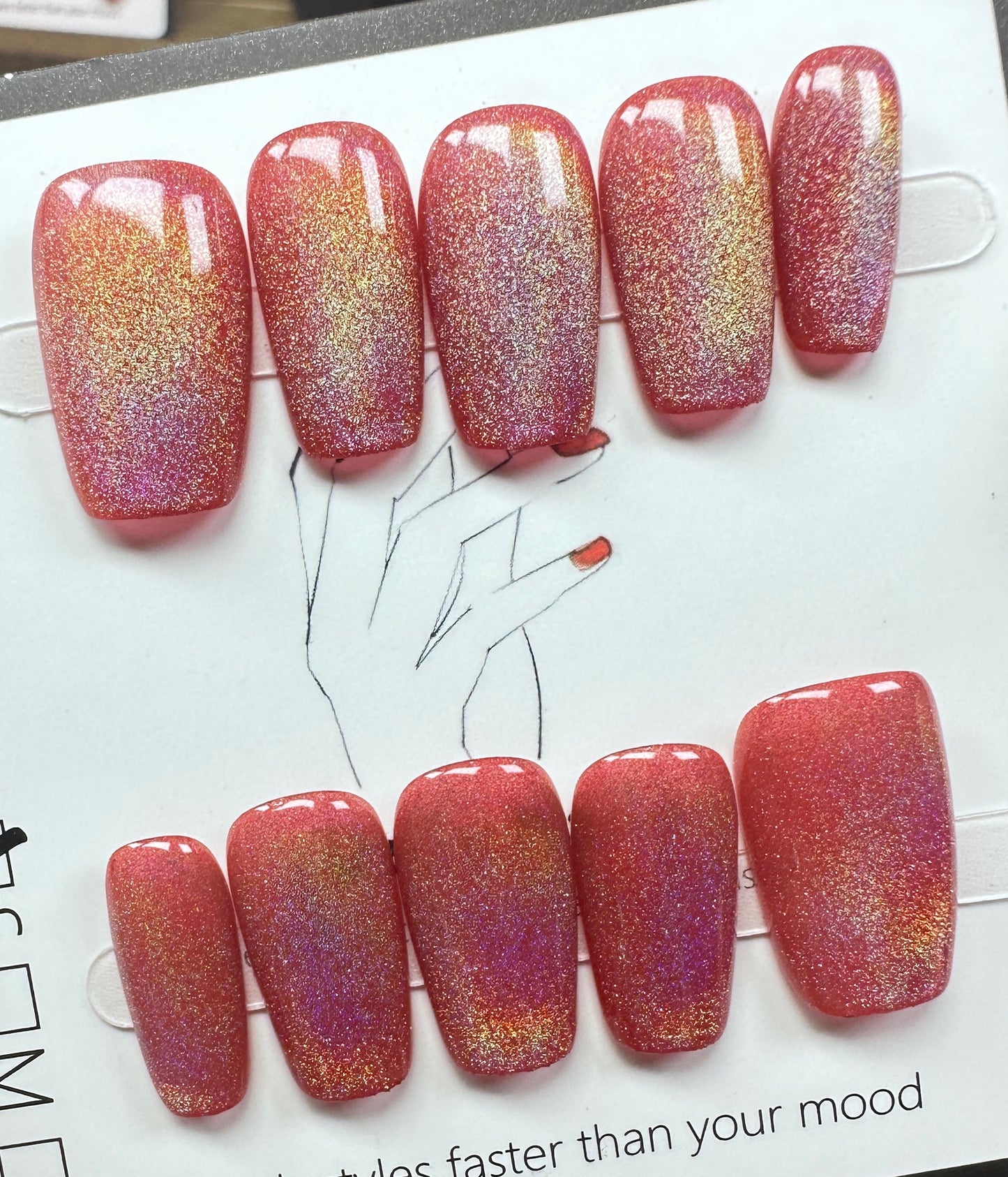 Coral Sunset Aurora | Handmade Press on Nails Australia| Luxury Handmade Short Coffin Press-On Nails |Daily Nails | Handmade Press on Nails