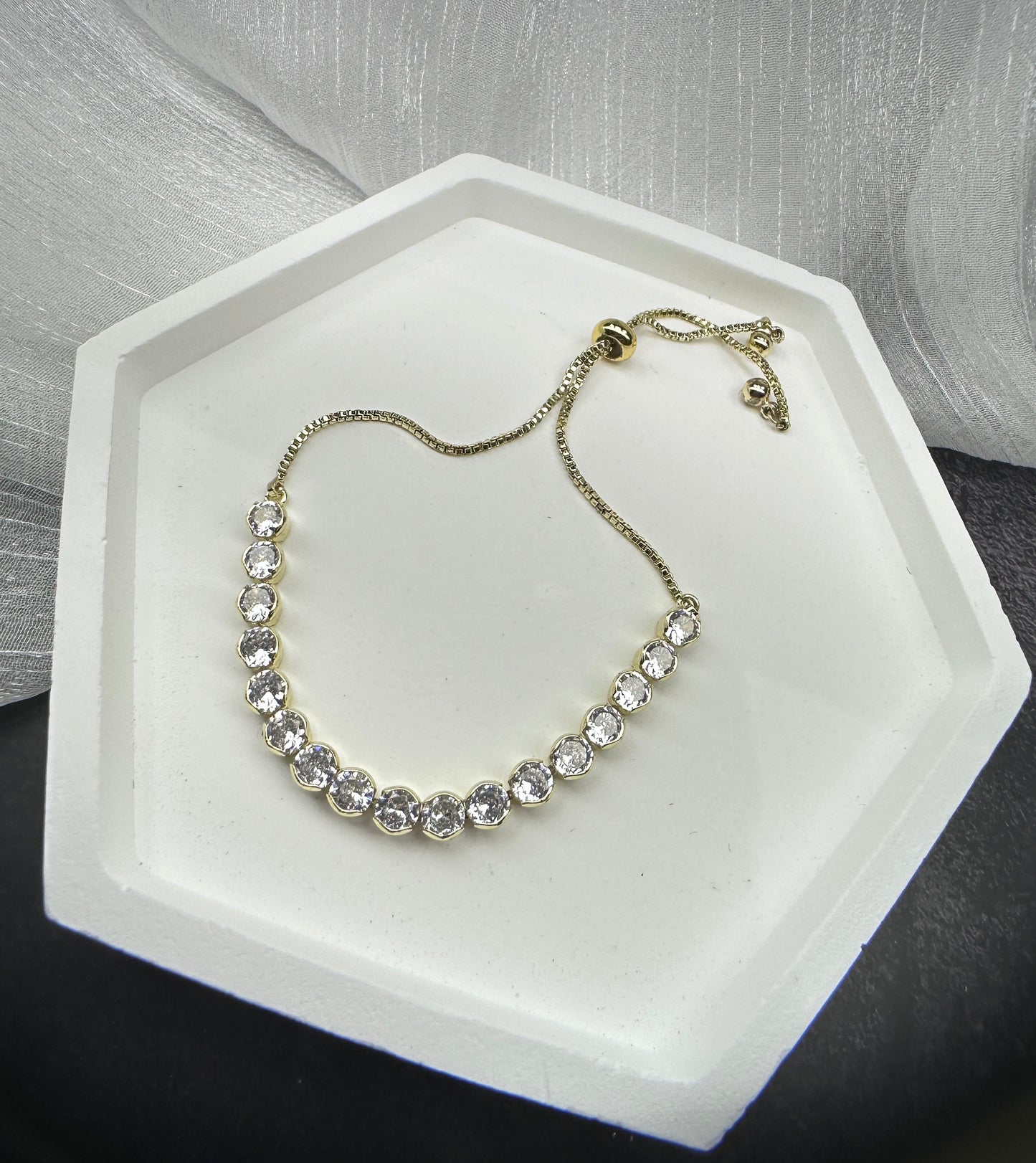Hexagonal Bezel Radiant Stone Adjustable Bracelet