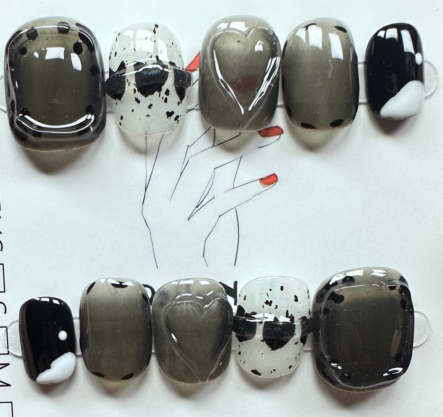 Monochrome Abstract Press on Nails Australia | Short Round Square |Daily Nails | Handmade Press on Nails