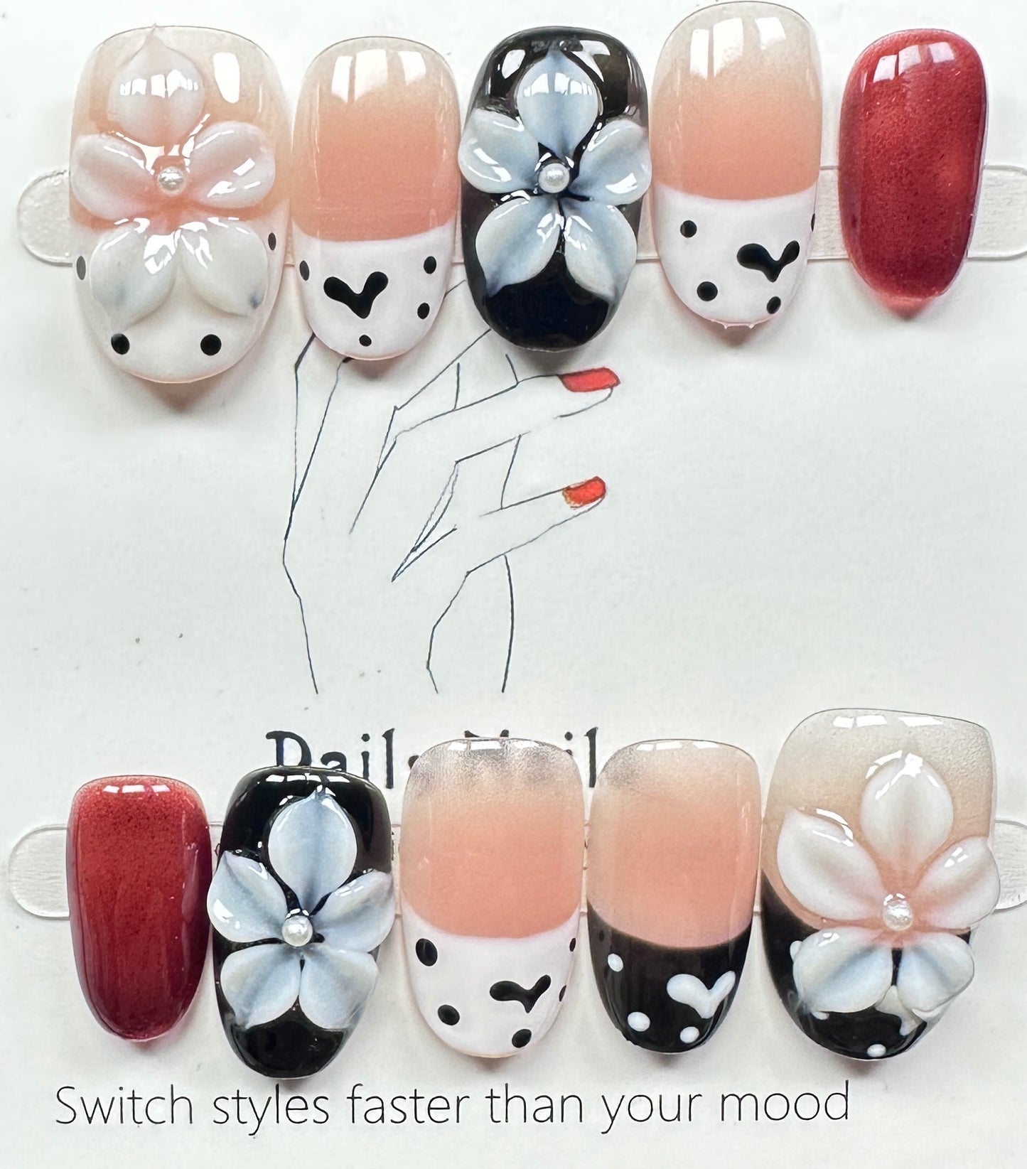 Floral & Polka Dot Press on Nails Australia | Short Oval |Daily Nails | Handmade Press on Nails