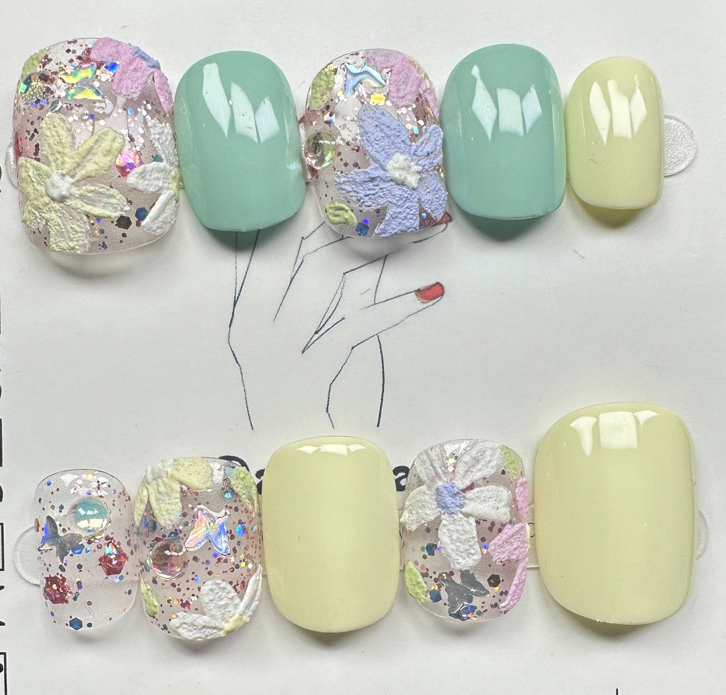 Sweet Pastel Macaron & 3D Plaster Flower Press on Nails Australia | Short Square | Daily Nails | Handmade Press on Nails |