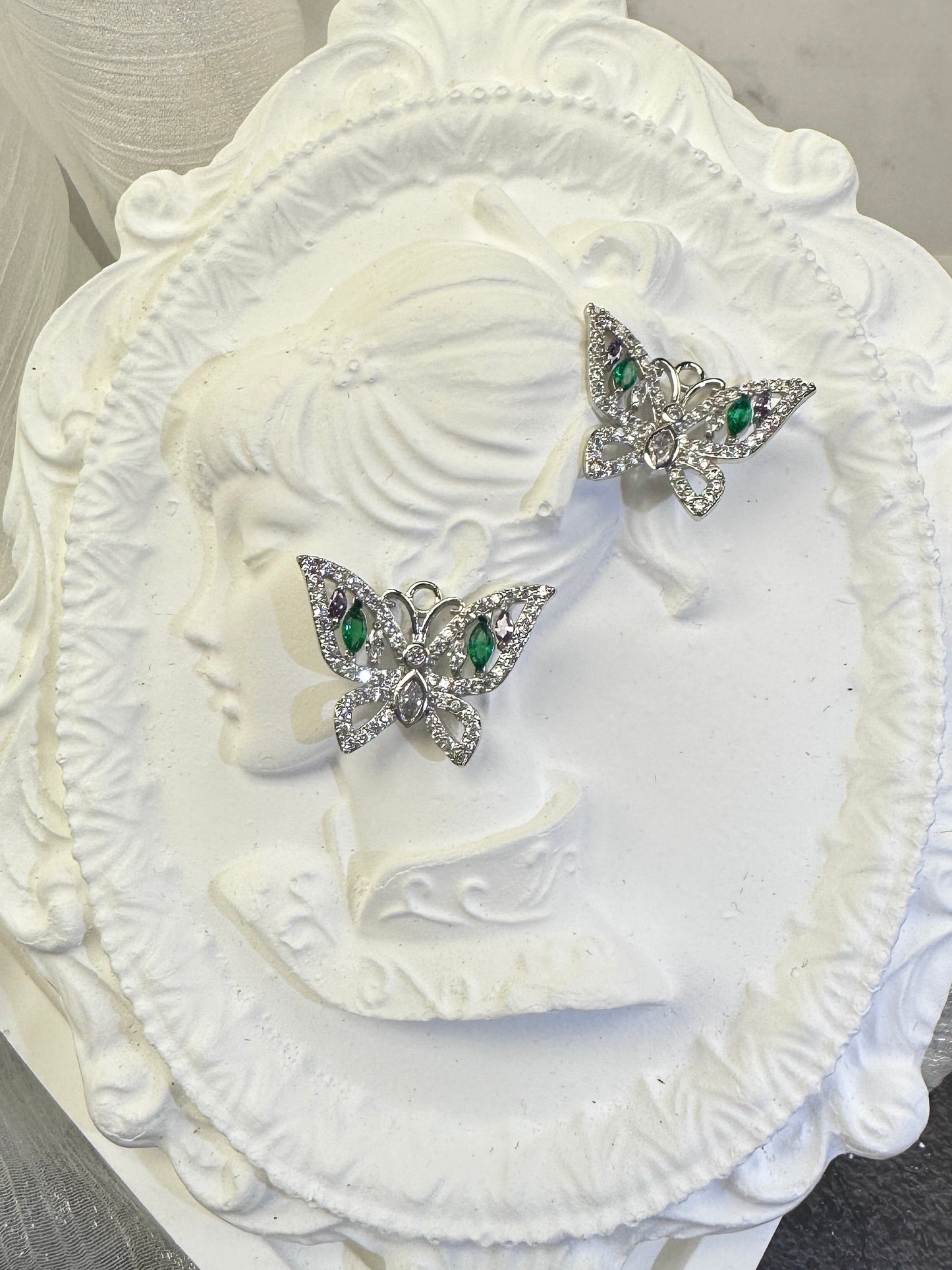 Enchanted Forest Green Marquise Butterfly Openwork Stud Earrings