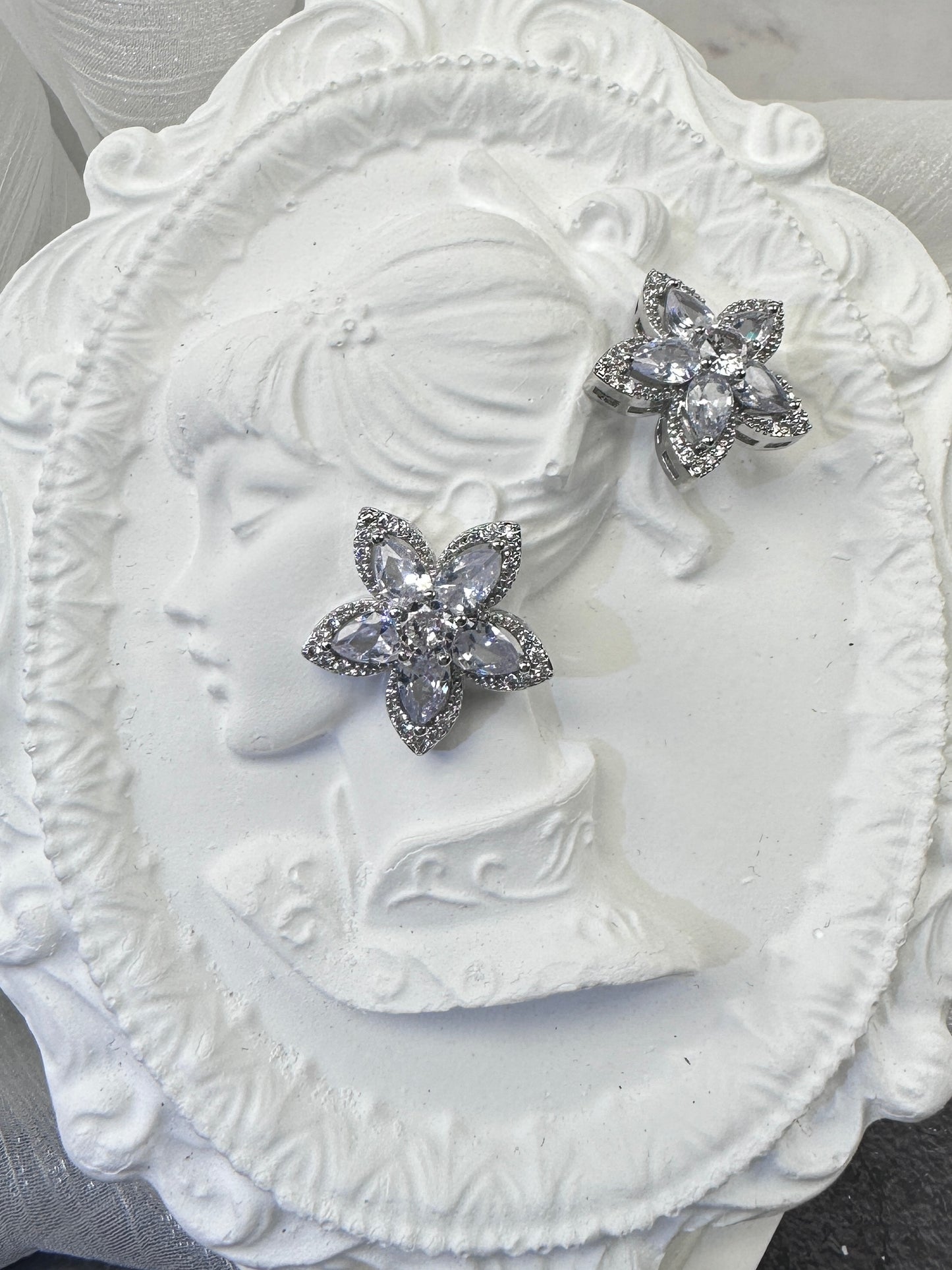 Brilliant Icy White Marquise-Cut Floral Cluster Stud Earrings