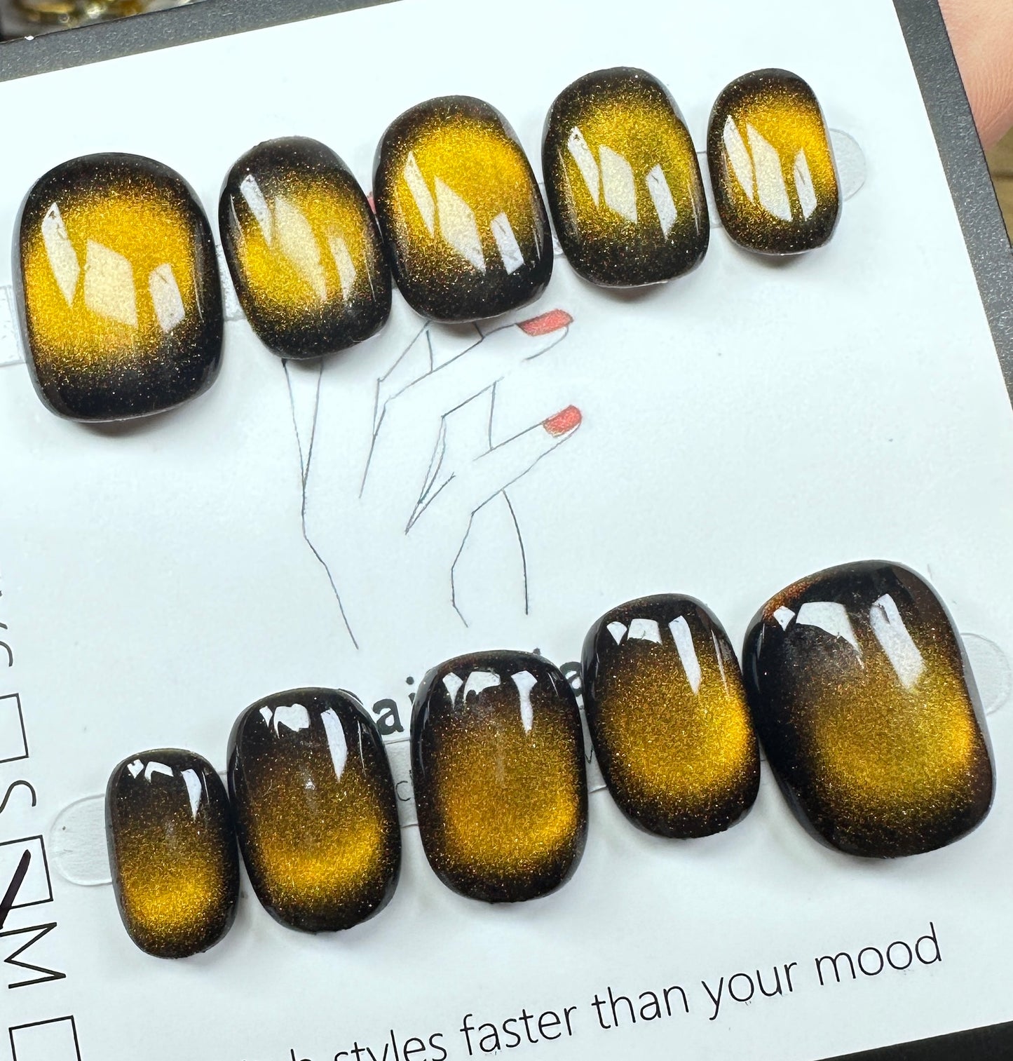 Golden Tiger Eye | Handmade Press on Nails Australia | Luxury Handmade Short Square Press-On Nails |Daily Nails | Handmade Press on Nails