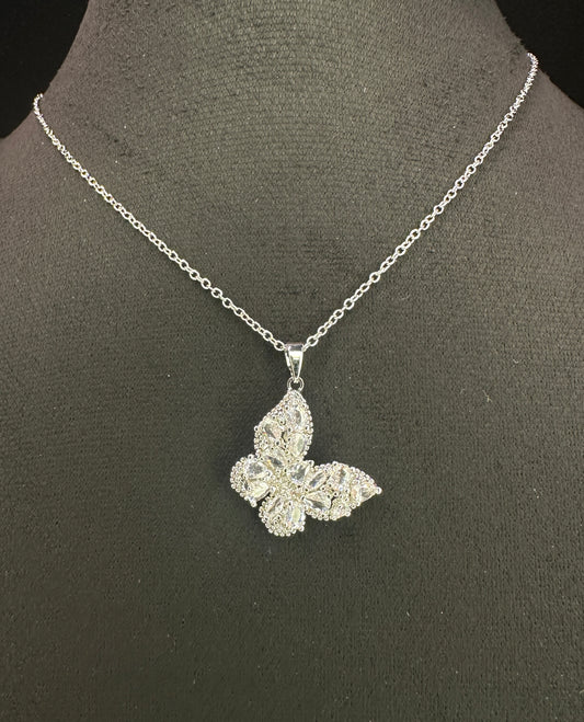 Pearlescent Aura Wing Butterfly Necklace | White CZ & Gold-Plated Copper