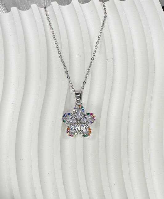 Rainbow Aura Five-Petal Jewelry Set (Gift Box Included)| Necklace & Earrings Gift Box | DN-DS | Luxury Gift-Ready Jewelry Set