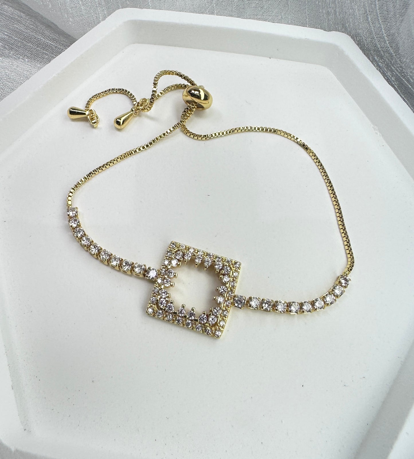 Geometric Frame: Radiant Stone Square Adjustable Bracelet