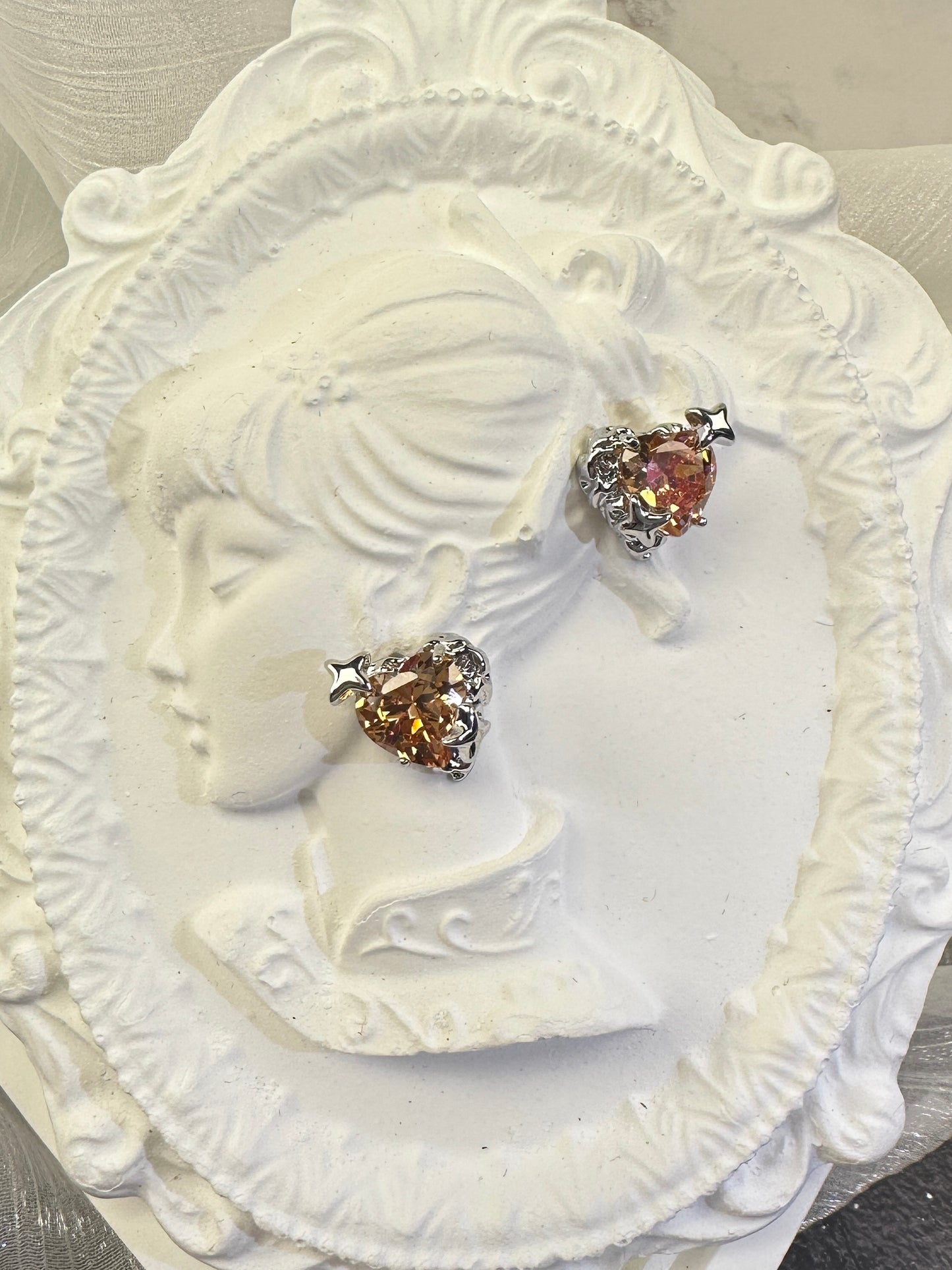 Celestial Champagne Heart-Cut Liquid Metal Stud Earrings